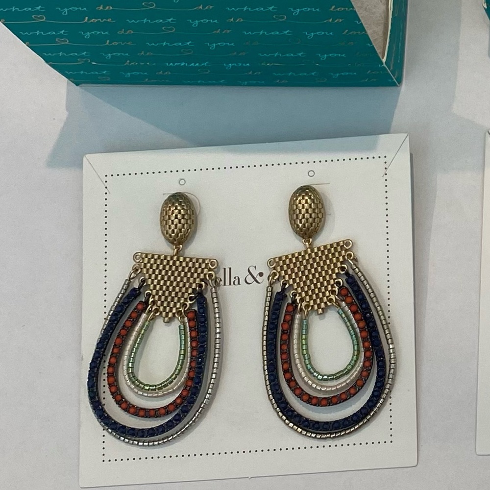 Stella & Dot Gold and Blue Teardrop Earrings